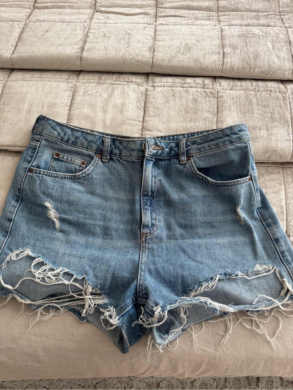 Topshop Light Blue Distressed Denim Cutoff Shorts